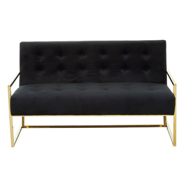 Azaltro Velvet 2 Seater Sofa With Gold Steel Frame In Black