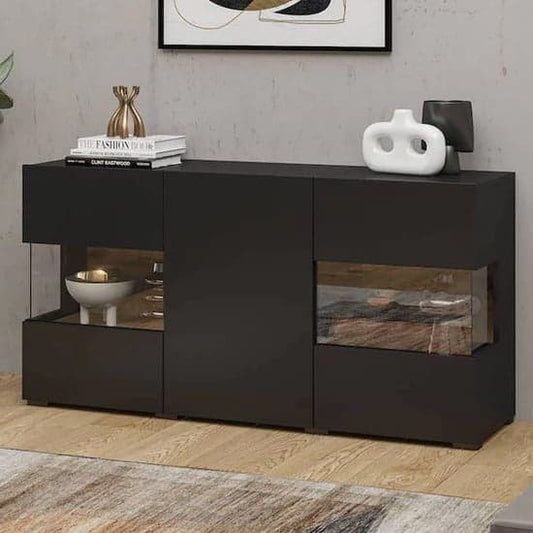 Azusa Wooden Sideboard With 3 Doors In Matt Black