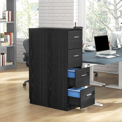 HOMCOM our-Drawer Lockable Filing Cabinet - Black Wood Effect