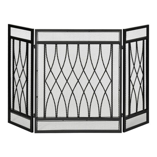 HOMCOM 26cm 3-Panel Metal Folding Fireplace Screen Heat Flame Protective Guard Child Pet Home Spark Barrier Surround w/ Mesh Pattern