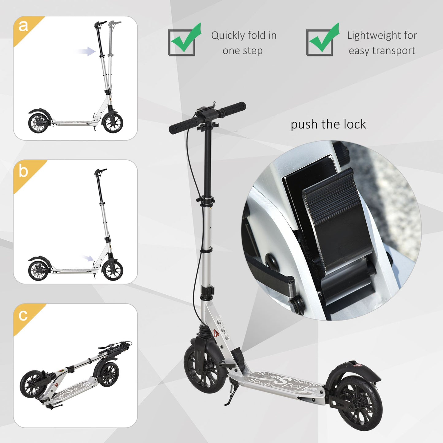 HOMCOM een/Adults Aluminium Folding Kick Scooter w/ Shock Mitigation System Silver