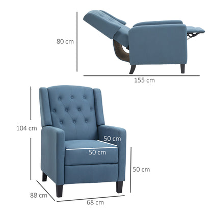 HOMCOM ingback Recliner Chair for Home Theater, Button Tufted Microfibre Cloth Reclining Armchair with Leg Rest, Deep Blue