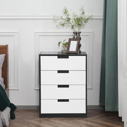 HOMCOM rawer Chest, 4-Drawer Storage Cabinet Organiser for Bedroom, Living Room, 60cmx40cmx80cm, White and Black