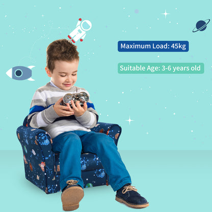 HOMCOM ids Planet-Themed Armchair, with Non-Slip Feet, Wooden Frame - Blue