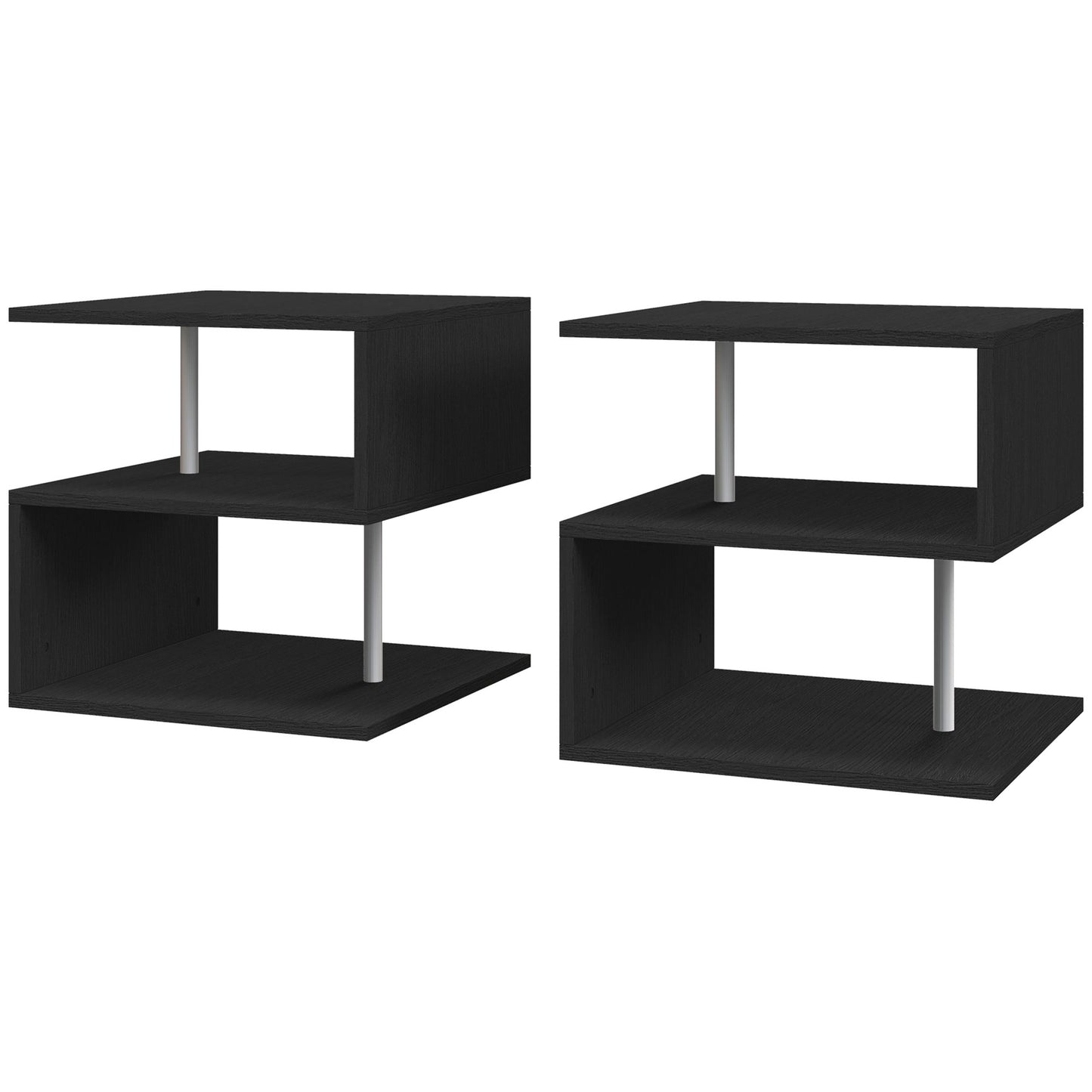 HOMCOM ooden S Shape Cube Coffee Table 2 Tier Storage Shelves Organizer Office Bookcase Living Room End Desk Stand Display Set of 2 (Black)