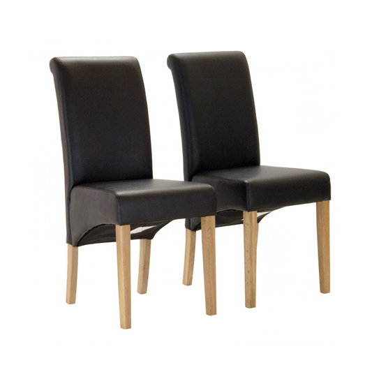 Brighton Leather Effect Dining Chairs with Solid Oak Leg Brown - Set of 2