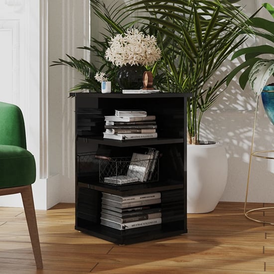 High Gloss Black Side Table with 3 Shelves by FURCO