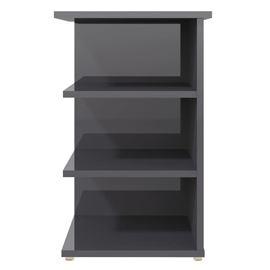 FURCO Grey High Gloss Side Table with 3 Open Shelves for Living Room Storage