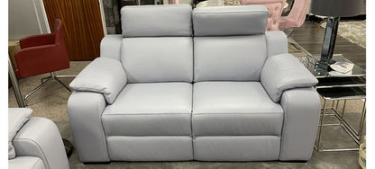 Bari Electric Recliner Sofa Set: 3-Seater with 2-Seater in Blue Semi-Aniline Leather and Adjustable Headrests