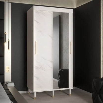 Barrie I Mirrored Wardrobe With Sliding 2 Doors 100cm In White