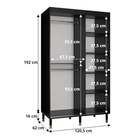 Barrie I Mirrored Wardrobe With Sliding 2 Doors 120cm In Black