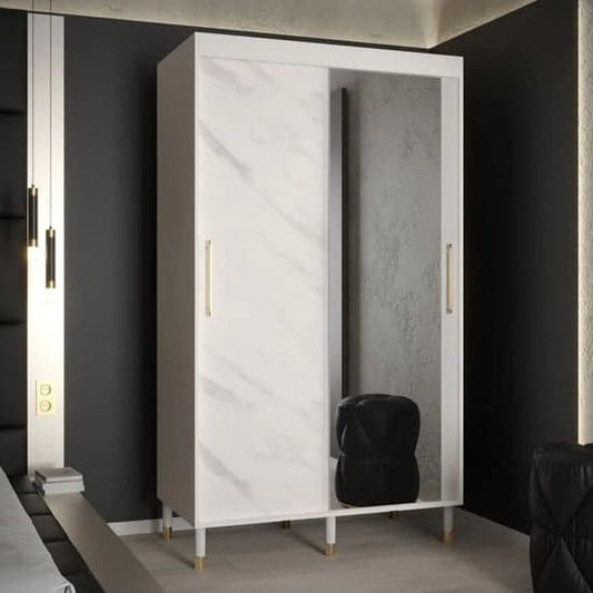 Barrie I Mirrored Sliding Wardrobe | White | Mirror | 2 Doors | 120cm