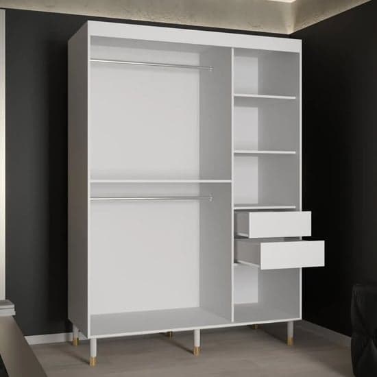 Barrie I Mirrored Wardrobe With Sliding 2 Doors 150cm In White