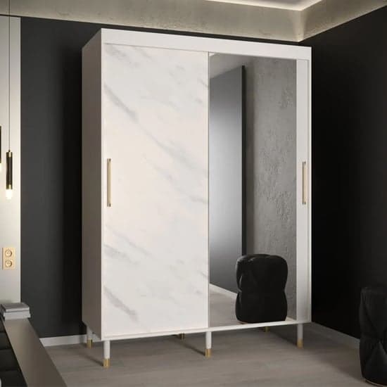 Barrie I Mirrored Wardrobe With Sliding 2 Doors 150cm In White