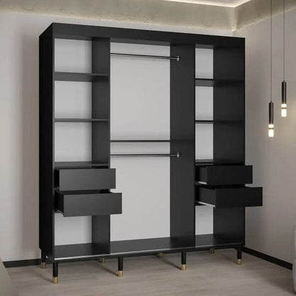 Barrie I Mirrored Wardrobe With Sliding 2 Doors 180cm In Black