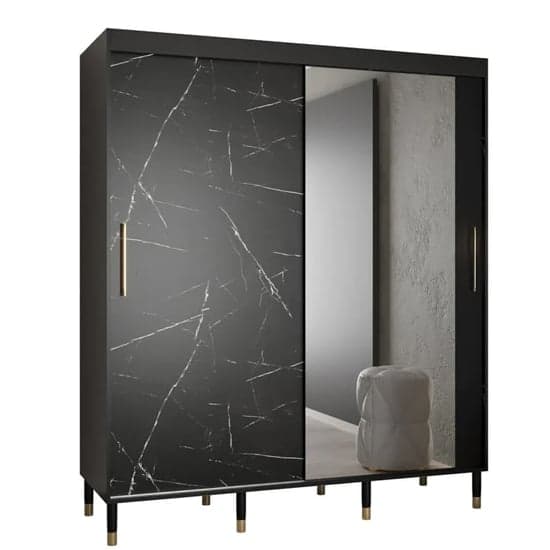 Barrie I Mirrored Wardrobe With Sliding 2 Doors 180cm In Black