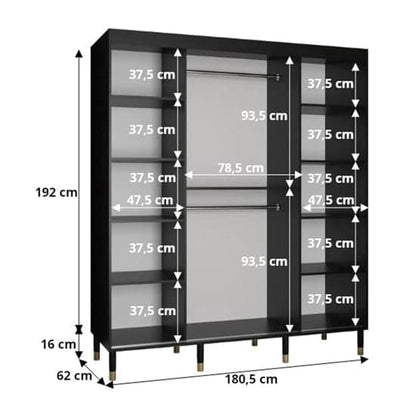 Barrie I Mirrored Wardrobe With Sliding 2 Doors 180cm In Black