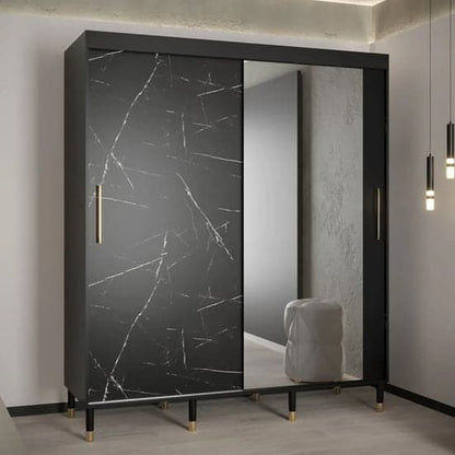 Barrie I Mirrored Wardrobe With Sliding 2 Doors 180cm In Black