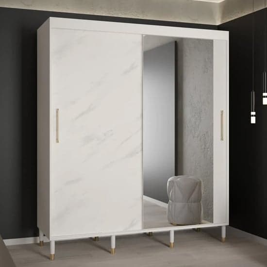 Barrie I Mirrored Wardrobe With Sliding 2 Doors 180cm In White