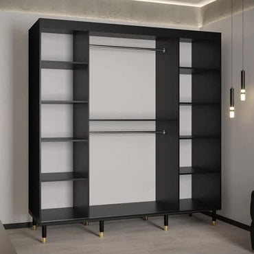 Barrie I Mirrored Wardrobe | Sliding | Black | Mirror Shelves | 2 Doors | 200cm