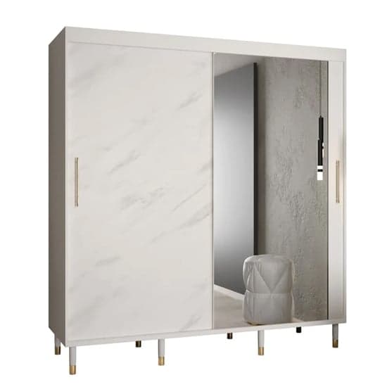 Barrie I Mirrored Wardrobe With Sliding 2 Doors 200cm In White