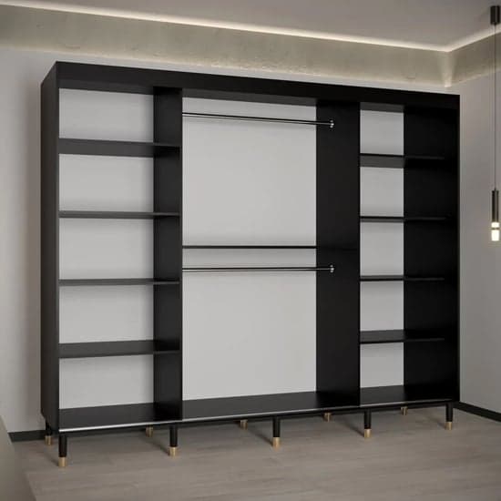 Barrie I Mirrored Wardrobe With Sliding 3 Doors 250cm In Black