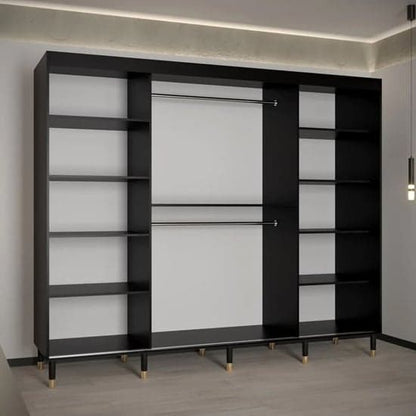 Barrie I Mirrored Wardrobe With Sliding 3 Doors 250cm In Black