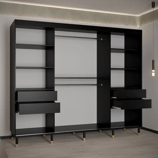 Barrie I Mirrored Wardrobe With Sliding 3 Doors 250cm In Black