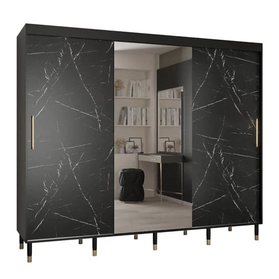 Barrie I Mirrored Wardrobe With Sliding 3 Doors 250cm In Black