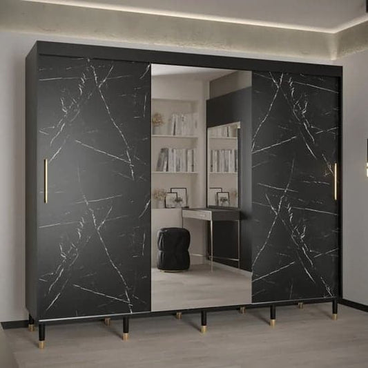 Barrie I Mirrored Wardrobe | Sliding | Black | Mirrors, Shelves | 3 Doors | 250cm