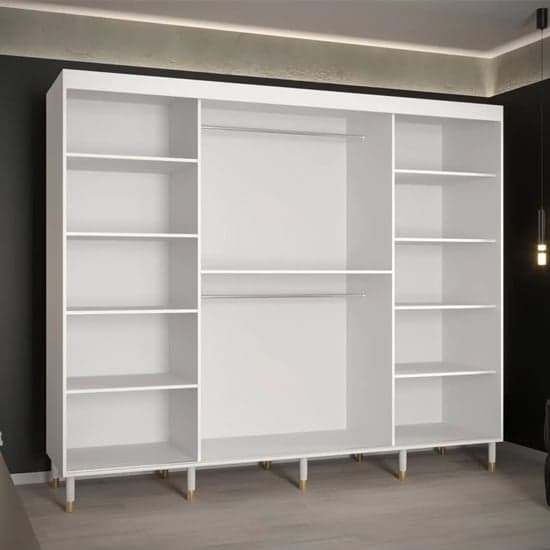 Barrie I Mirrored Wardrobe With Sliding 3 Doors 250cm In White