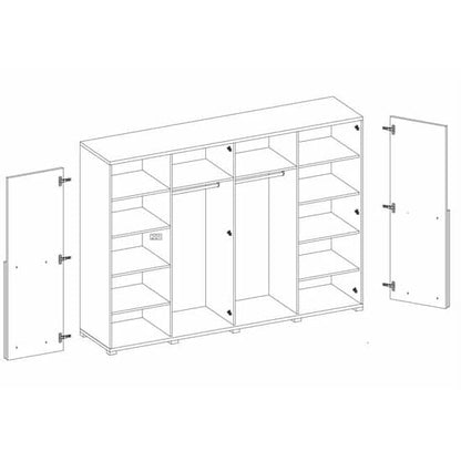 Artisan Oak 4-Door Mirrored Wardrobe with Hinged Doors - Barrie Collection