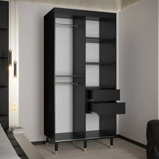 Barrie Wooden Wardrobe With Sliding 2 Doors 100cm In Black