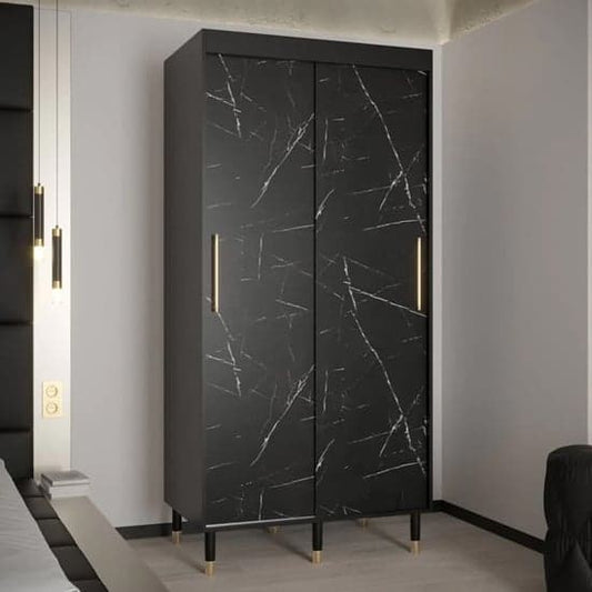 Barrie Wooden Wardrobe With Sliding 2 Doors 100cm In Black