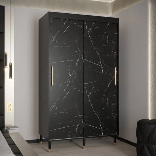 Barrie Wooden Wardrobe With Sliding 2 Doors 120cm In Black