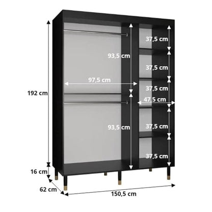 Barrie Wooden Wardrobe With 2 Sliding Doors 150cm In Black