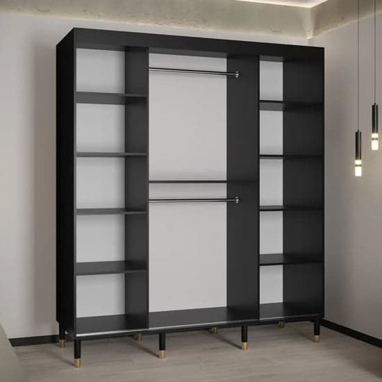 Barrie Wooden Wardrobe With 2 Sliding Doors 180cm In Black