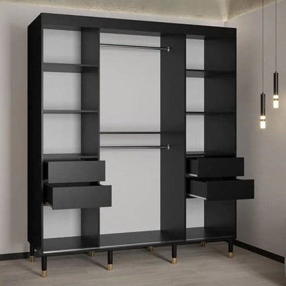 Barrie Wooden Wardrobe With 2 Sliding Doors 180cm In Black