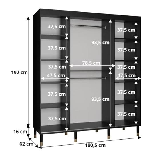 Barrie Wooden Wardrobe With 2 Sliding Doors 180cm In Black