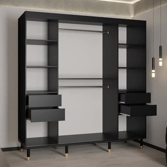 Barrie Wooden Wardrobe With Sliding 2 Doors 200cm In Black