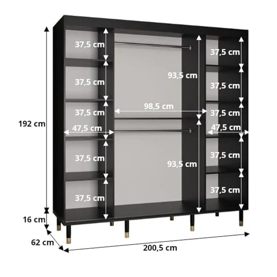 Barrie Wooden Wardrobe With Sliding 2 Doors 200cm In Black