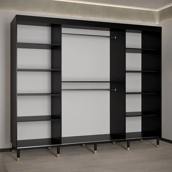 Barrie Wooden Wardrobe With Sliding 3 Doors 250cm In Black