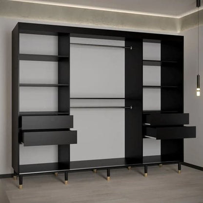 Barrie Wooden Wardrobe With Sliding 3 Doors 250cm In Black