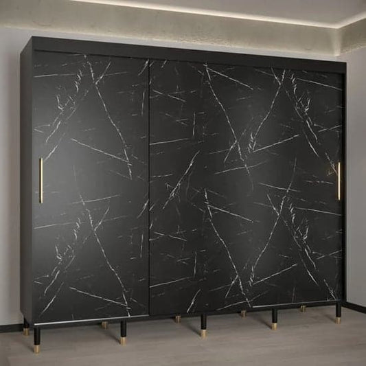 Barrie Wooden Wardrobe With Sliding 3 Doors 250cm In Black