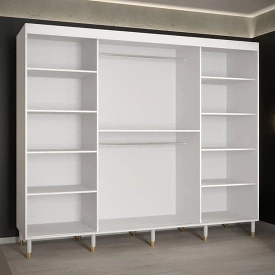 White 250cm Barrie Wooden Wardrobe | Sliding | White | Shelves | 3 Doors | 250cm