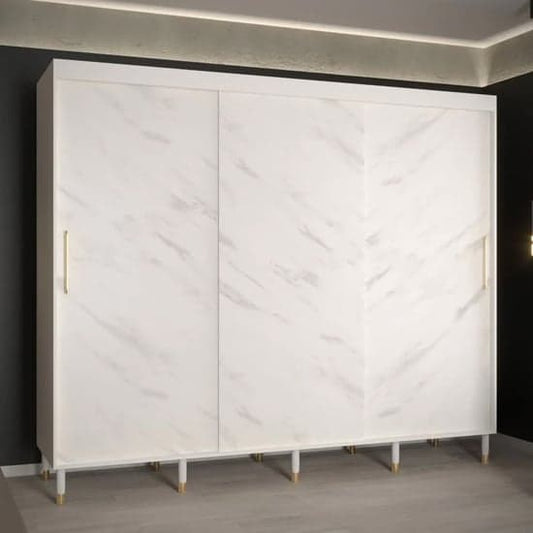 White 250cm Barrie Wooden Wardrobe | Sliding | White | Shelves | 3 Doors | 250cm