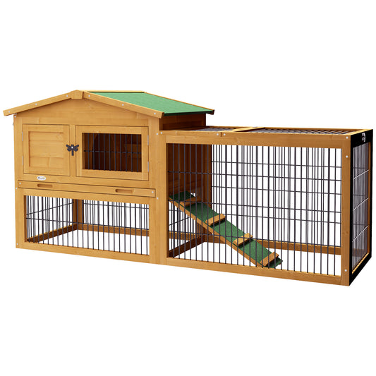 PawHut Wooden Rabbit Hutch with Outdoor Run Yellow