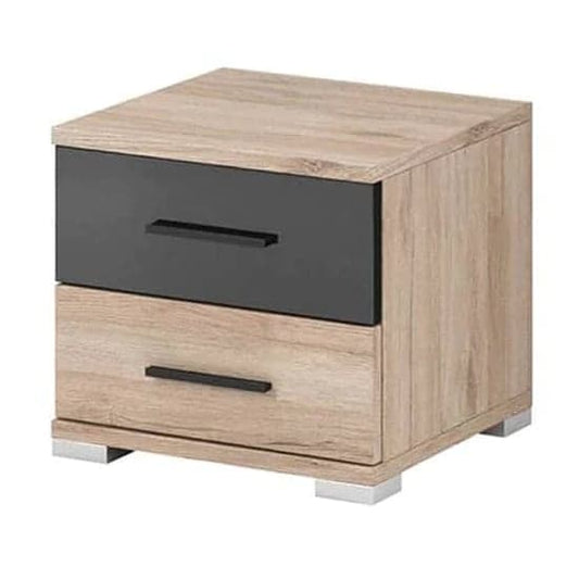 Basalt Wooden Bedside Cabinet With 2 Drawers In San Remo Oak