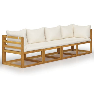 Basile Solid Wood Garden 4 Seater Sofa With Cream Cushions