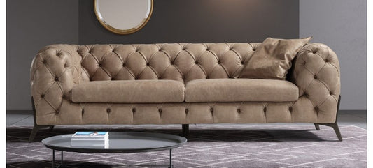 Batal Coffee Aniline Leather Chesterfield Sofa Set - 3 Seater & 2 Seater, Durable Hardwood Frame, 8 Weeks Delivery